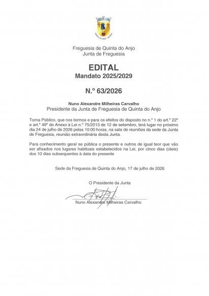 EDITAL 63.2026 - Reuni&atilde;o Extraordin&aacute;ria de Executivo