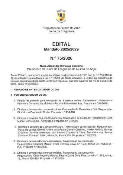 EDITAL 75.2026 -Reuni&atilde;o Ordin&aacute;ria de Executivo de 10 de Out.2026