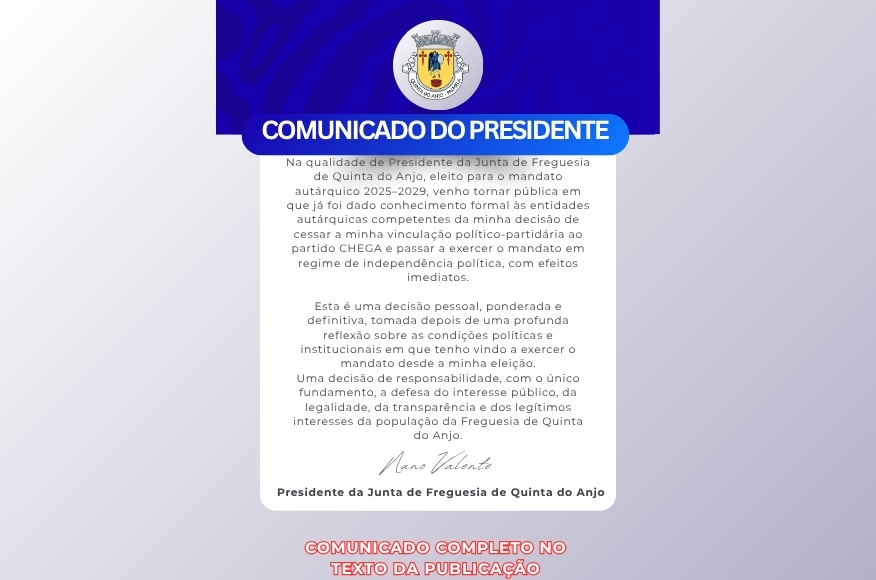 Comunicado de cessa&ccedil;&atilde;o de vincula&ccedil;&atilde;o pol&iacute;tico-partid&aacute;ria e exrecic&iacute;o de Mandato Independente